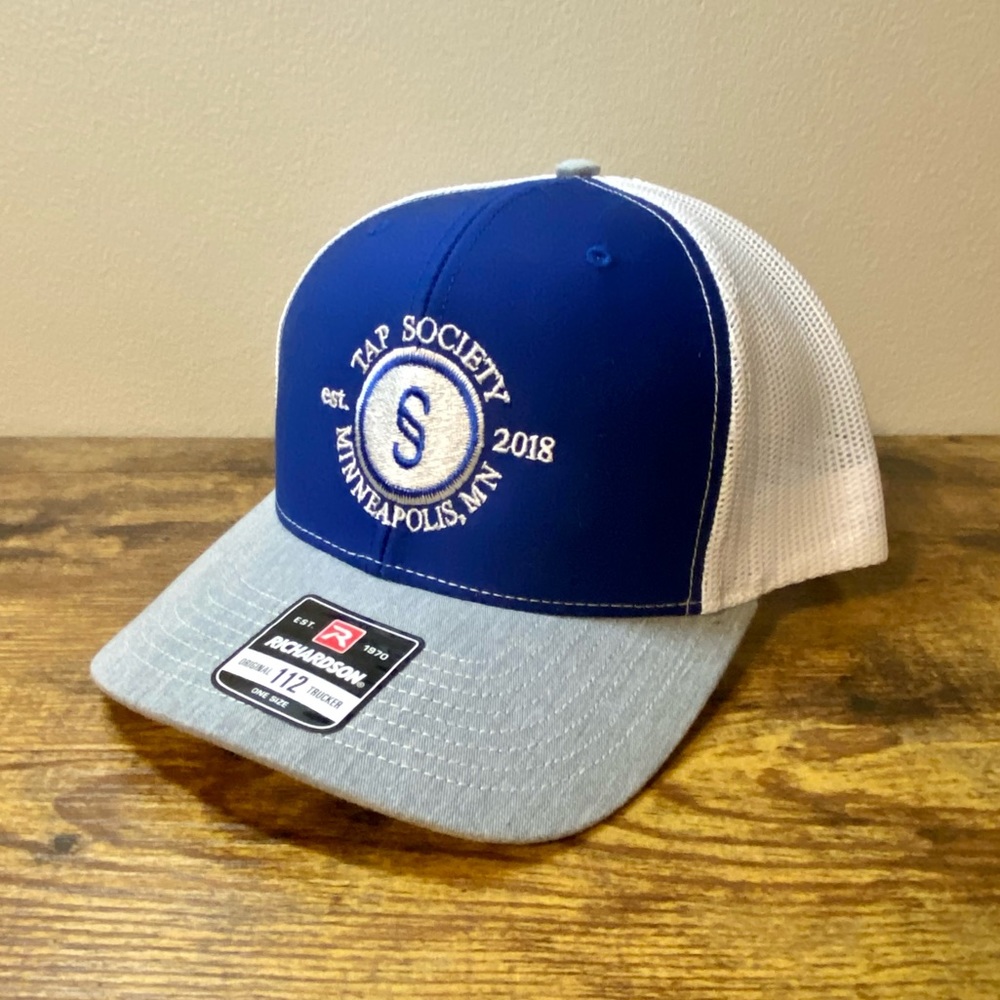Blue Grey and White Tap Society Minneapolis Richardson Adjustable Trucker Hat